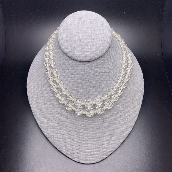 Marvella Jewelry - Marvella Clear Glass Bead Necklace Double Strand Faceted Beaded Collar Vintage